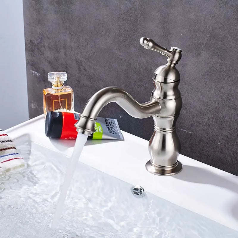 DecorBites™ Brushed Nickel Basin Faucet with Long Spout - Deck Mounted Single Handle Mixer