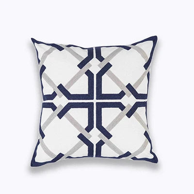 DecorBites™ Blue Zigzag Geometric Embroidered Cushion Cover 45x45cm