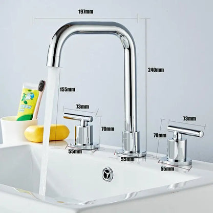 DecorBites™ Brass Basin Faucet: Gold/Chrome Double Handle Bathroom Sink Tap, Deck Mounted-Widespread