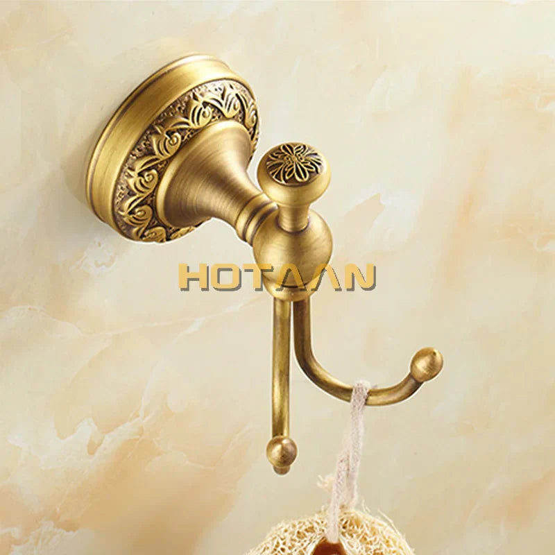 DecorBites™ Brass Robe Hook, Antique Finish, Bathroom Clothes Hook