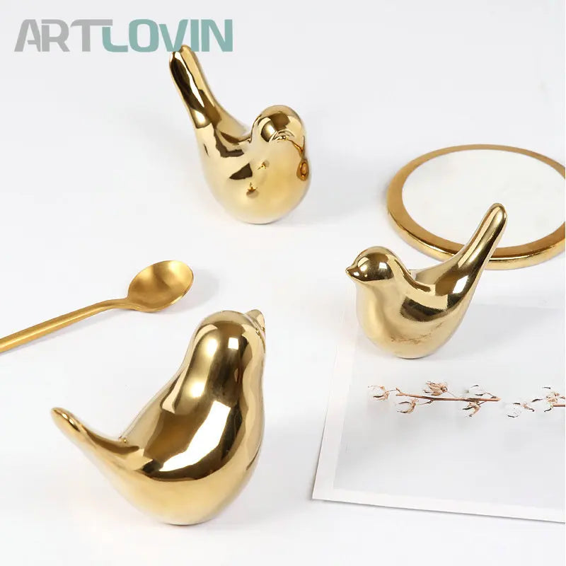 DecorBites™ Gold Ceramic Bird Figurines Home Decor - Fashionable Wedding Ornaments