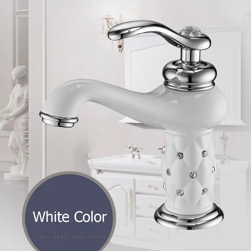 Grifo de Lavabo de Latón Dorado Decorbites™ con Diamante, Asa Única Mezclador de Agua Caliente y Fría