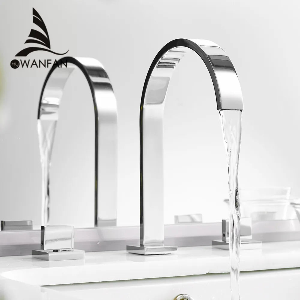 DecorBites™ Brass Chrome Bathroom Sink Faucets Deck Mounted Double Handle Hot Cold Tap