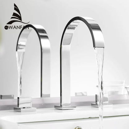 DecorBites™ Brass Chrome Bathroom Sink Faucets Deck Mounted Double Handle Hot Cold Tap