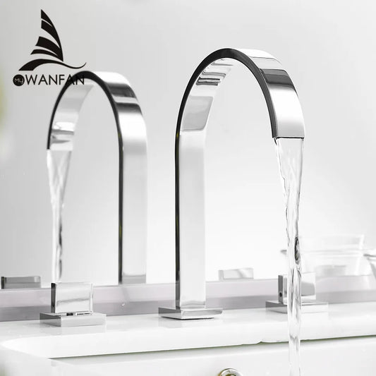 DecorBites™ Brass Chrome Bathroom Sink Faucets Deck Mounted Double Handle Hot Cold Tap