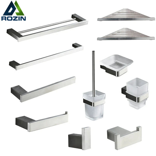 DecorBites™ Brushed Nickel Stainless Steel Bathroom Hardware Set - 4-Piece Accessory Kit