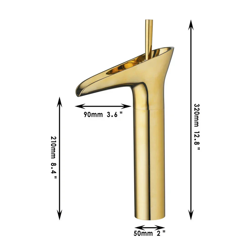 DecorBites™ Golden Waterfall Bathroom Faucet Mixer Tap Tall Sink Deck Mounted