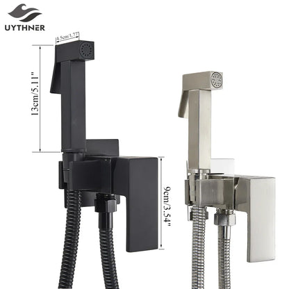 DecorBites™ Brass Bidet Faucet: Cold Hot Water Mixer, Square Shower Sprayer Head, Toilet Tap