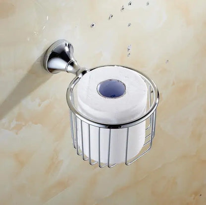 DecorBites™ Brass & Crystal Bathroom Set: Towel Rack, Bar, Paper Holder, Soap Dish