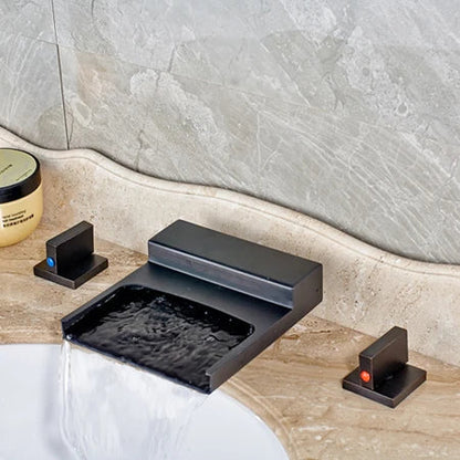 صنبور حمام DecorBites™ ذو المقبضين وصنبور شلال أسود عريض