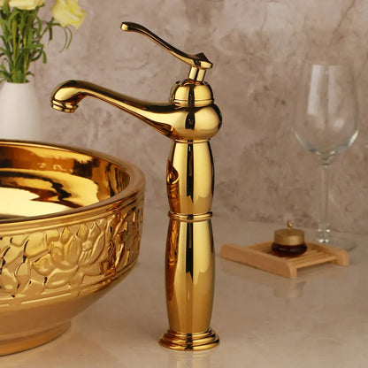DecorBites™ Golden Ceramic Washbasin and Brass Mixer Faucet Set