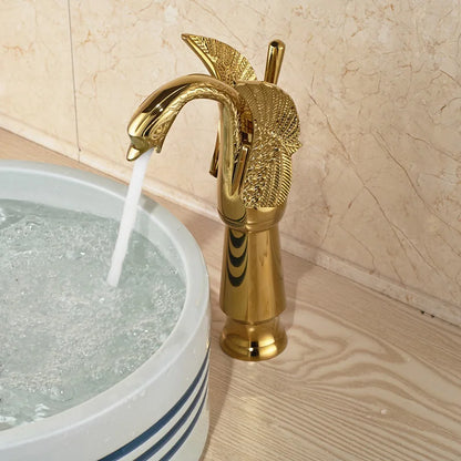 DecorBites™ Golden Swan Bathtub Faucet Set with Brass Hand Shower.