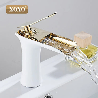 صنبور حوض نحاسي بتصميم شلال من DecorBites™ لخلاط حوض عصري - 83008W