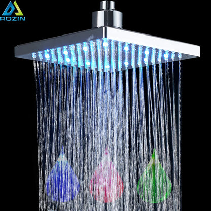 DecorBites™ Bright Chrome LED Rainfall Shower Head: Color Changing Brass Rectangular Shower Faucet