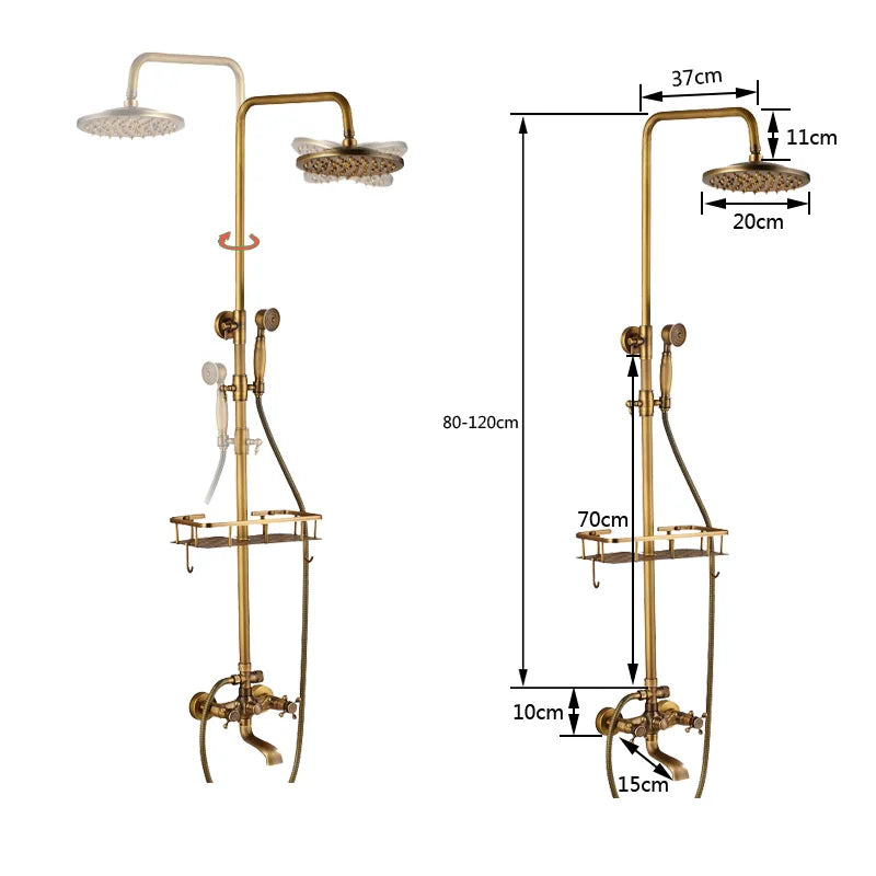 DecorBites™ Brass Wall Mount Bathtub Faucet with Shelf, Dual Handle Shower Set