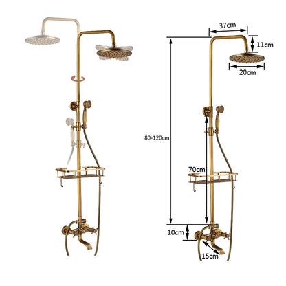 DecorBites™ Brass Wall Mount Bathtub Faucet with Shelf, Dual Handle Shower Set
