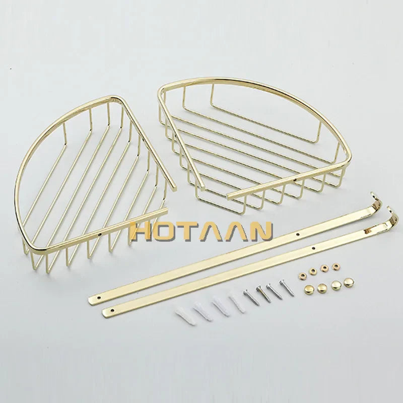 DecorBites™ Gold Brass Double Layer Bathroom Shower Shelf Basket Holder