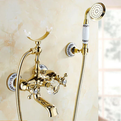 DecorBites™ Gold Brass Wall Mounted Bathtub Faucet with Hand Held Shower Kit