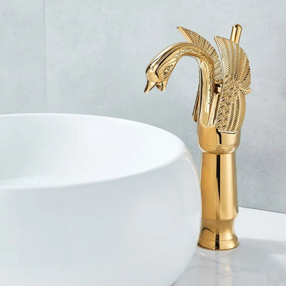 DecorBites™ Golden Swan Bathroom Mixer Faucet - Deck Mount Basin Tap with One Handle