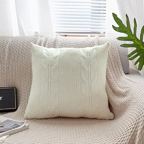 DecorBites™ Double Cable Knit Cushion Cover in 5 Soft Colors, 45cm x 45cm