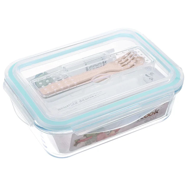 Caja de Almuerzo Decorbites™ para Niños: Estilo Coreano Bento de Vidrio con Compartimentos, Apto para Microondas, Almacenamiento de Alimentos