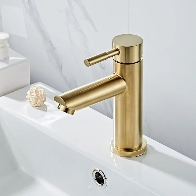 Grifo de lavabo DecorBites™ en oro cepillado: latón macizo, mezclador de agua fría y caliente, monomando