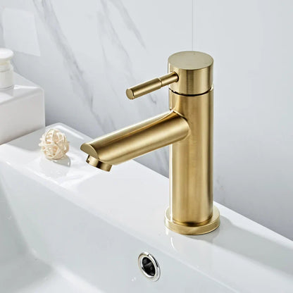 Grifo de lavabo DecorBites™ en oro cepillado: latón macizo, mezclador de agua fría y caliente, monomando