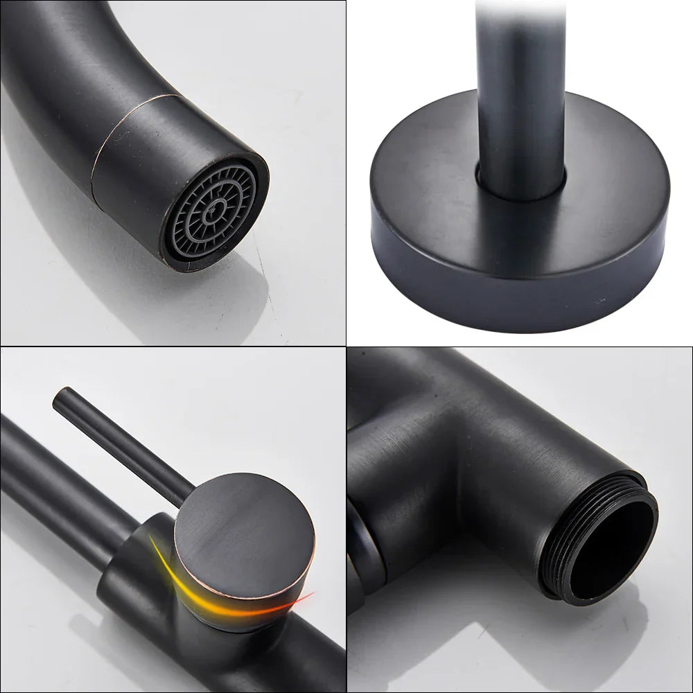 DecorBites™ Black Bronze Bath Shower Tub Faucet Floor Mounted Rotate Spout Hot Cold Tap