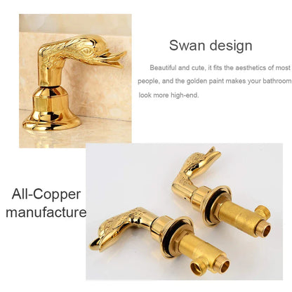 DecorBites™ Golden Swan Basin Faucet Double Handle Hot Cold Mixer Tap for Bathroom