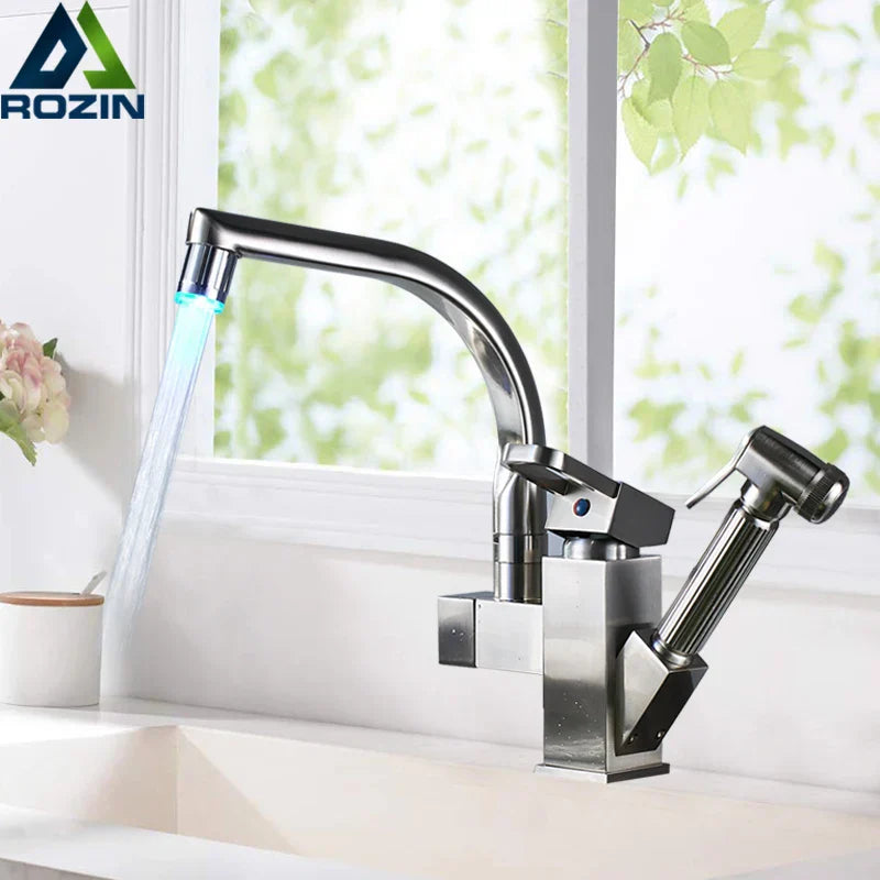 DecorBites™ LED Kitchen Faucet Pull Out Sprayer Deck Mounted Hot Cold Water Tap