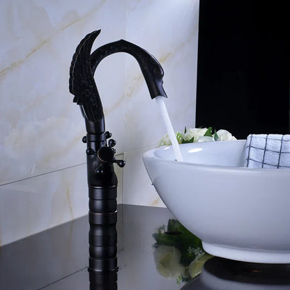 DecorBites™ Black Bronze Swan Basin Faucet Dual Cross Handle Deck Mounted Bathroom Mixer