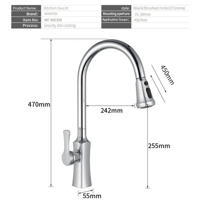 DecorBites™ Black Stream Handle Kitchen Faucet Tap Rotation Mixer Swivel Pull Out