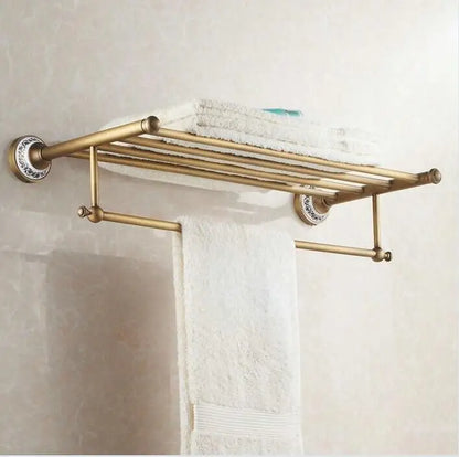 DecorBites™ Bathroom Accessories Set: Towel Rack, Bar, Holder, Hook - Antique Brass/Ceramic/Copper