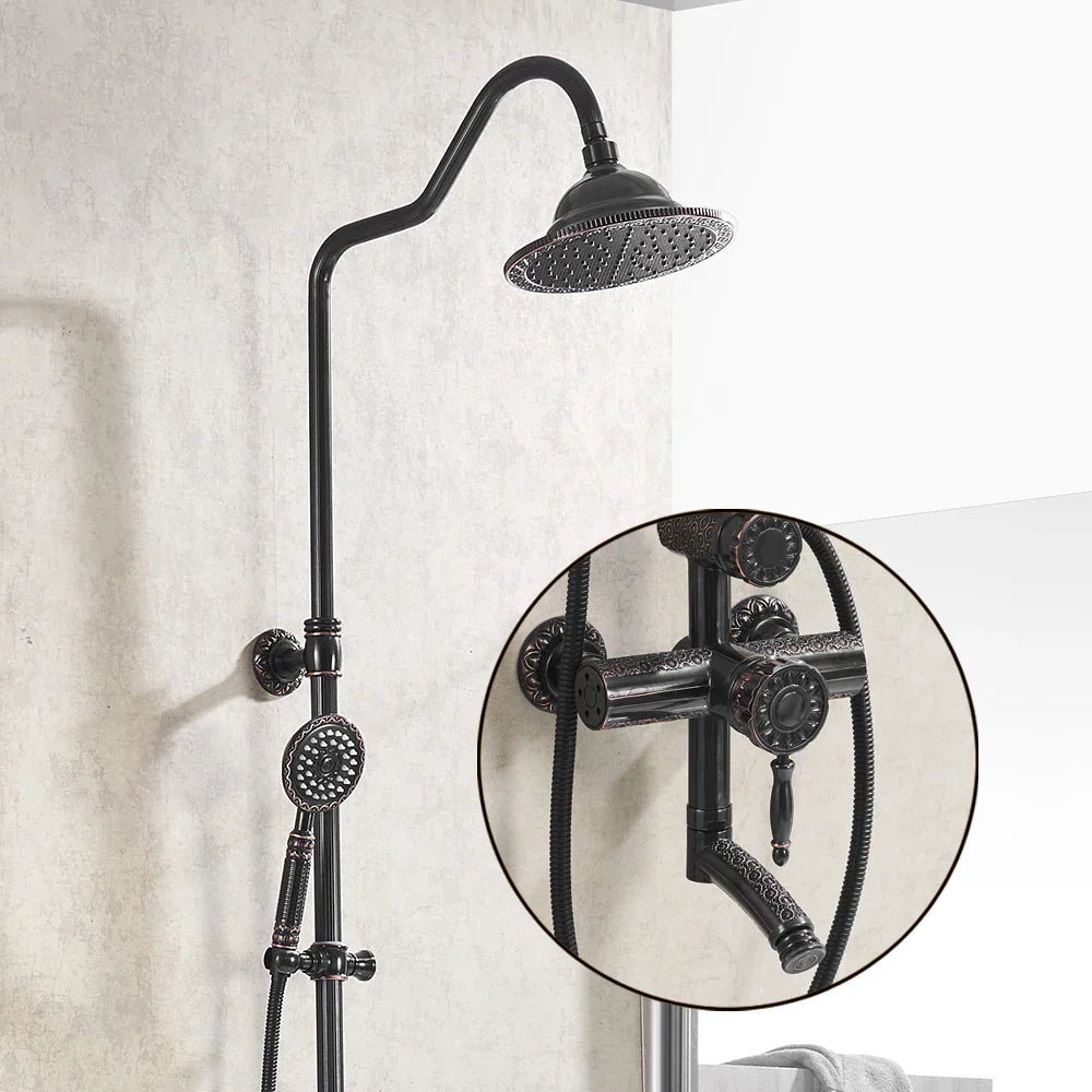DecorBites™ Black Brass Shower Faucet Set with Wall Mount Hand Held Shower Head - 9712