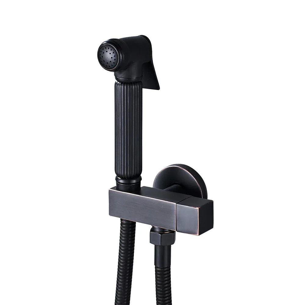 DecorBites™ Black Bidet Faucet with Single Handle, Wall Mounted, Cold Water, Brass Sprayer Head