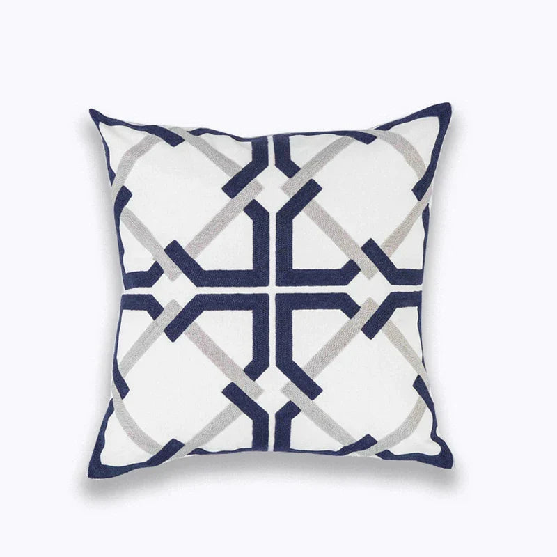 DecorBites™ Blue Zigzag Geometric Embroidered Cushion Cover 45x45cm