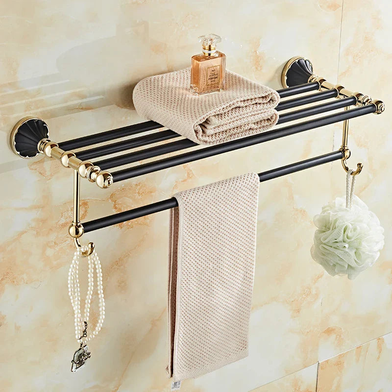 Gold Black Bathroom Accessory Set With Towel Bar