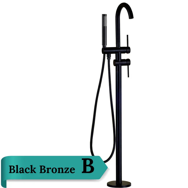 DecorBites™ Brushed Gold Freestanding Bathtub Shower Mixer with Handshower