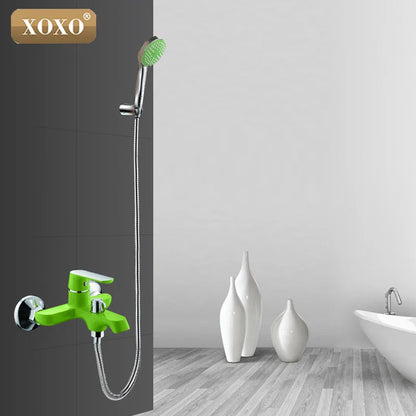 DecorBites™ Brass Chrome Wall Mounted Shower Faucet Set with Green Orange Shower Head