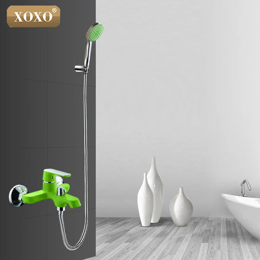 DecorBites™ Brass Chrome Wall Mounted Shower Faucet Set with Green Orange Shower Head