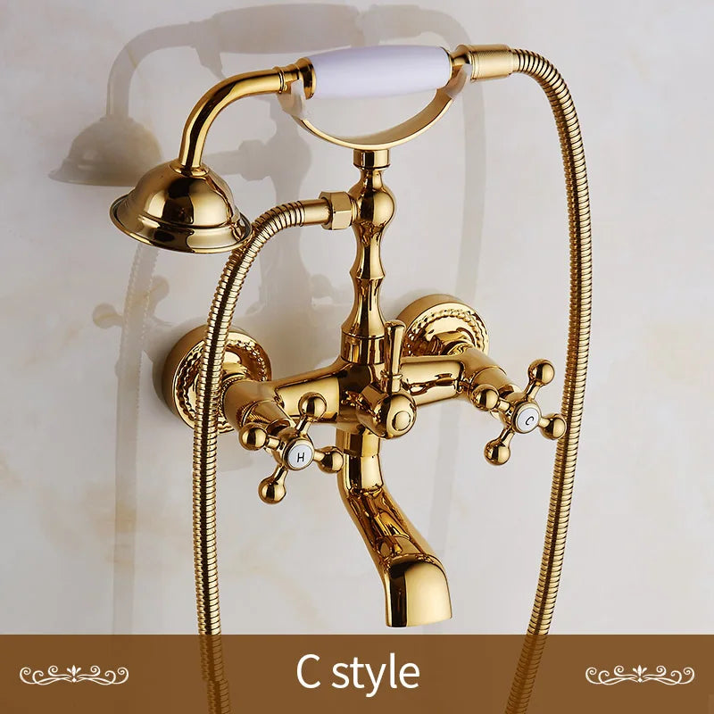 DecorBites™ Gold Brass Bathroom Shower Faucet Set Single Handle Rainfall Wall Mounted