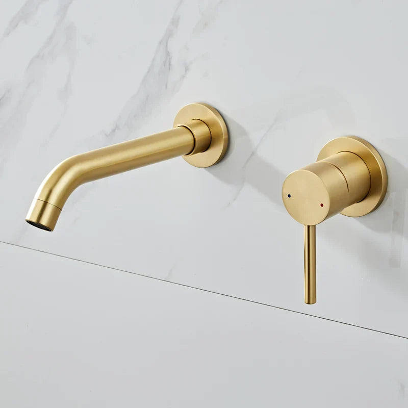 Decorbites™ Grifo Mezclador de Latón Dorado para Lavabo de Baño Empotrado en Pared para Agua Caliente y Fría