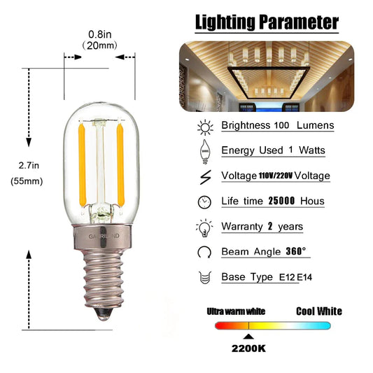 DecorBites™ Dimmable T20 Edison LED Filament Night Bulb 1W 2200K E12 E14 110V 220V