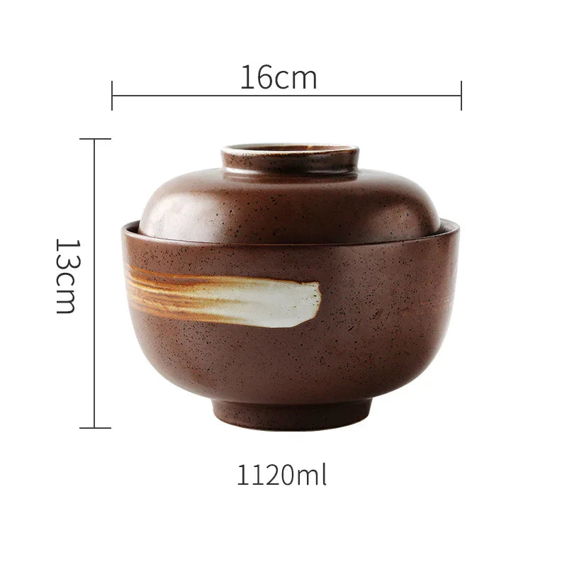 DecorBites™ Japanese Style Ceramic Soup Bowl - Eco-Friendly Under Glazed Tureen