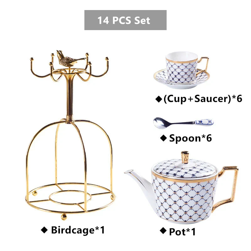 DecorBites™ Gold Porcelain Coffee & Tea Set, Elegant Bone China Luxury Ceramics