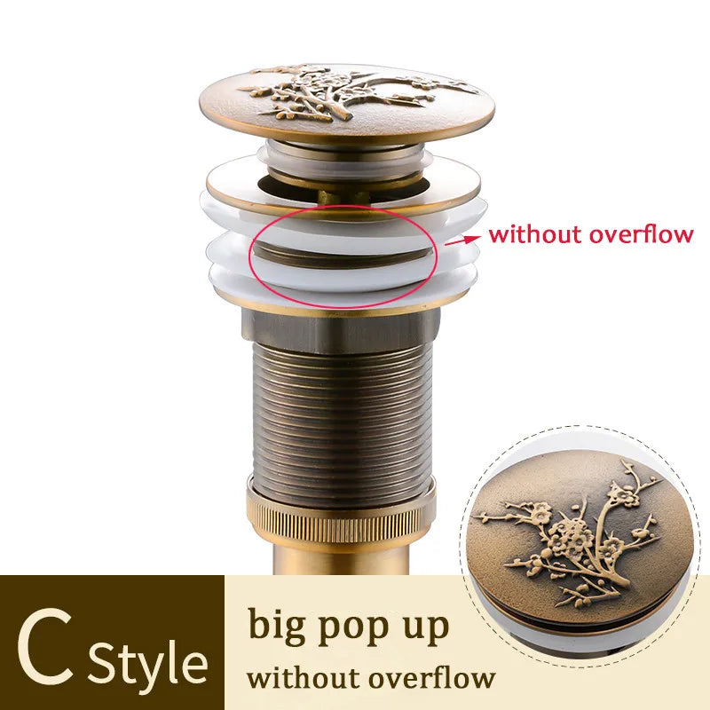 DecorBites™ Brass Bathroom Sink Pop Up Drain for Lavatory Basin - HJ-0618F