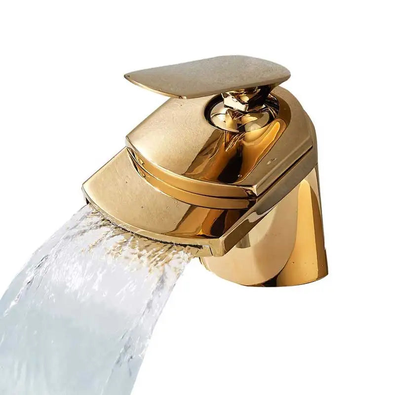 DecorBites™ Golden Brass Waterfall Vessel Sink Faucet - Chrome Bathroom Vanity Tap
