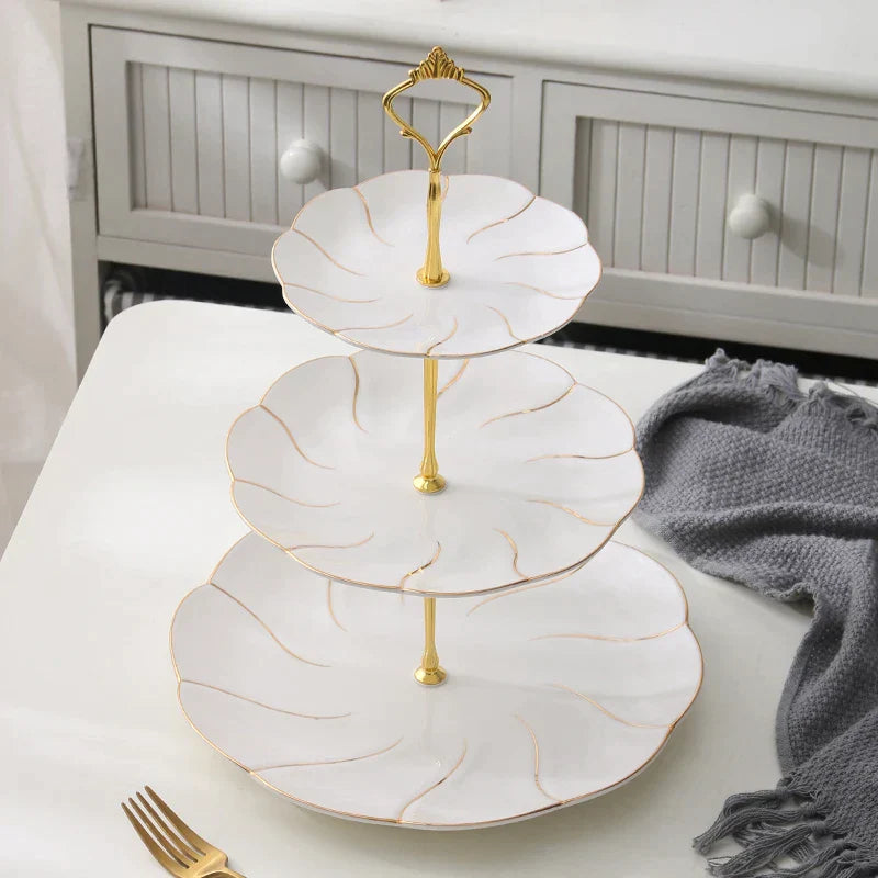 Platos de fruta de hueso de porcelana con incrustación de oro Decorbites™ para aperitivos, pasteles y dulces