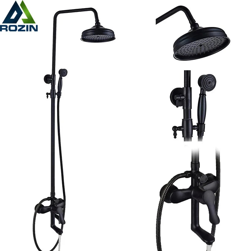 DecorBites™ Black Bronze Bathroom Shower Mixer Tap with Long Spout and 8" Rainfall Head
