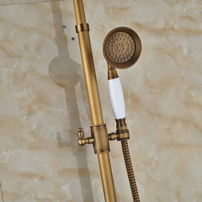 Juego de grifería para ducha DecorBites™ de latón antiguo con ducha de mano y cabezal de lluvia de 8".